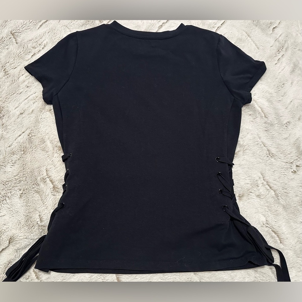 Hannah Black Lace-Up Eyelet Short Sleeve Top - Picture 7 of 7
